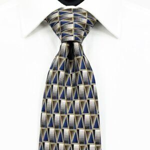 Vtg Polo Ralph Lauren Silk Tie Art Deco Geometric Triangle Blue Grey 90s Canada